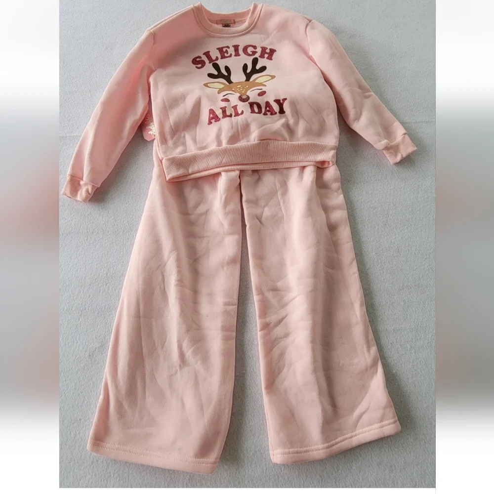LuckyYou Reindeer  Holiday Pink  2 Piece Set –Girls SizeM( 10 )-L(12) -XL(14/16)